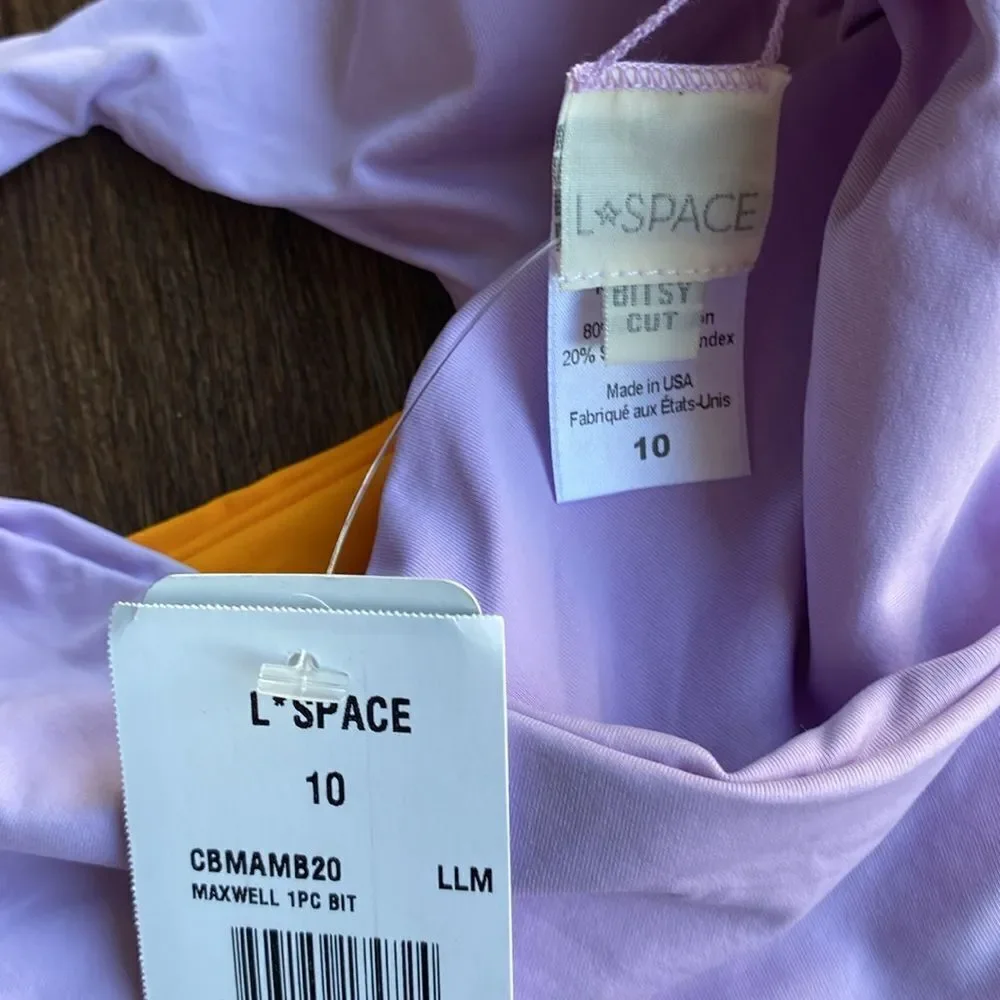 L*Space Purple Orange Open Front Maxwell Bitsy One-Piece Swimsuit Women's US 10 - Picture 5 of 7